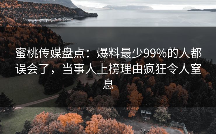 蜜桃传媒盘点：爆料最少99%的人都误会了，当事人上榜理由疯狂令人窒息