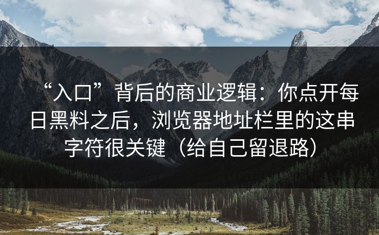 “入口”背后的商业逻辑：你点开每日黑料之后，浏览器地址栏里的这串字符很关键（给自己留退路）